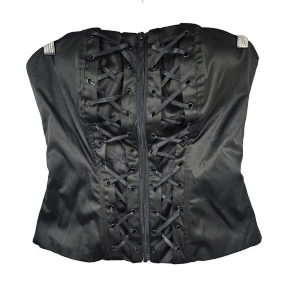 Charlotte Russe Medium Black Corset Top With Lace-Up Front & Zipper Closure - Picture 1 of 5